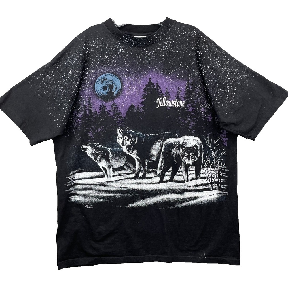 VTG Sansegal Wolf Tee XXL All-Over Graphic Western Gorpcore Cowboy Nature Grunge